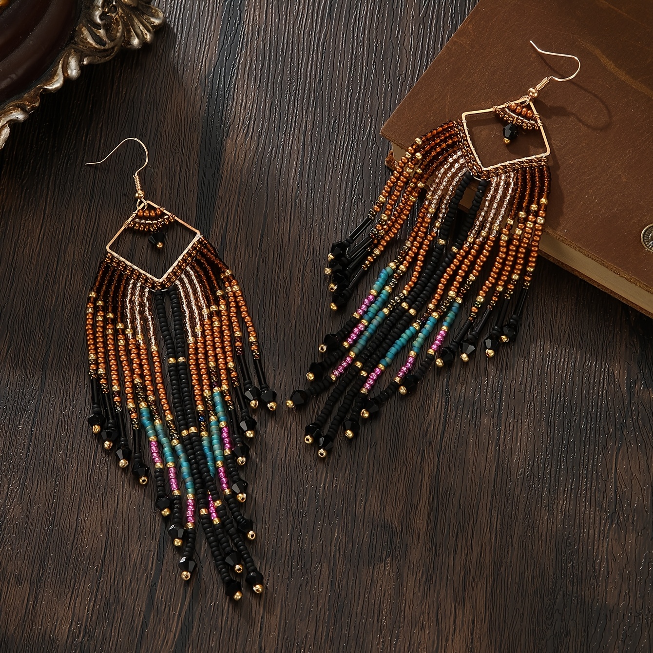 Women's Vintage Hand-Woven Beaded Tassel Earrings